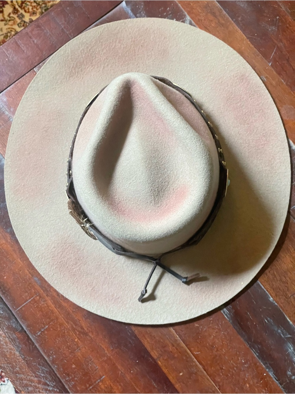 Brown Wide-Brim Felt Hat with turquoise concho Leather Band - Picture 5 of 7